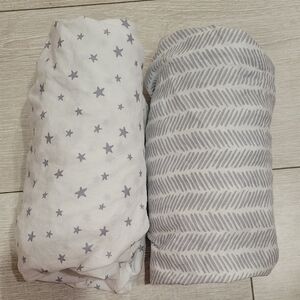 New Gray Star and Stripe Crib Fitted Sheets Set Of 2 baby Bedding Boy Girl
